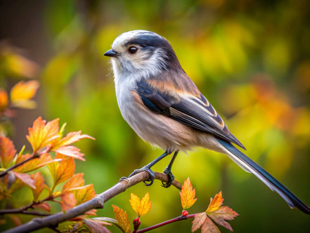 Tufted Titmouse (Parus caeruleus) perched on a branchの写真素材