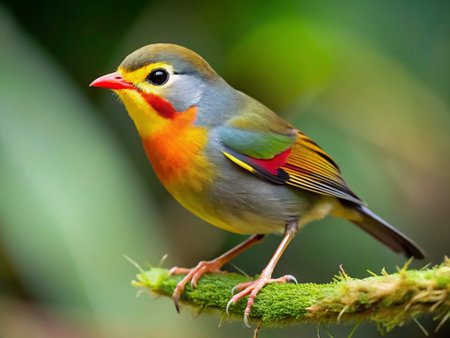 Colorful bird in the nature,beautiful yellow and red birdの写真素材