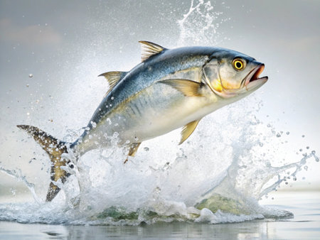 Fresh fish caught in the water with splashes of water on itの写真素材