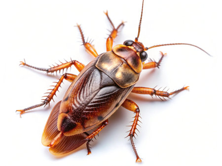 Cockroach isolated on white background, closeup of photo.