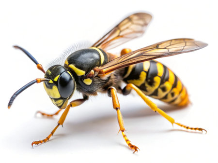 Vespula vulgaris on white background. Isolated wasp.