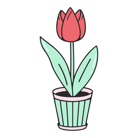 Illustration of a red tulip in a pot on a white backgroundのイラスト素材