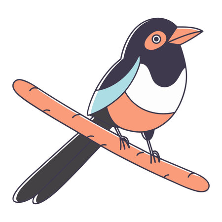 Cute cartoon magpie sitting on a branch. Vector illustration.のイラスト素材