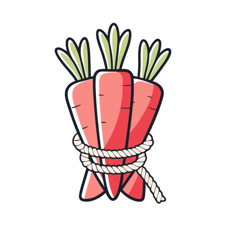 Bunch of fresh carrots tied with rope. Vector illustration in cartoon style.のイラスト素材