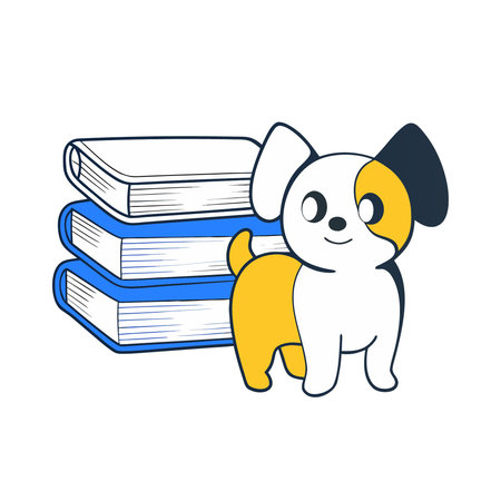 Puppy with books. Vector illustration in a flat style.のイラスト素材