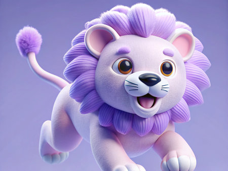 Cute Cartoon Lion on a purple background. 3d Rendering