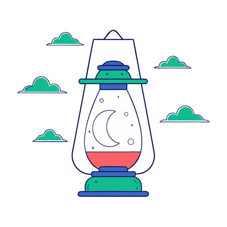 Lantern with crescent moon and clouds. Vector illustration.のイラスト素材