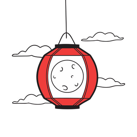 Chinese lanterns in the sky. Vector illustration of Chinese lanterns.のイラスト素材