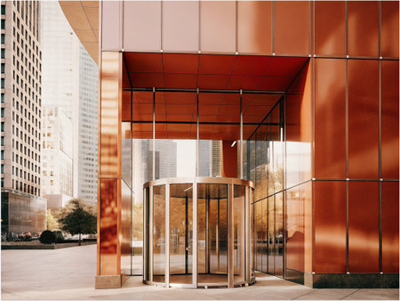 Exterior of modern office building with glass facade. 3d rendering