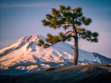 Pine tree and Mt. Fuji in the morning, Japan.