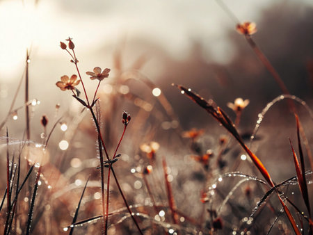 Morning dew on the grass in a meadow. Nature background