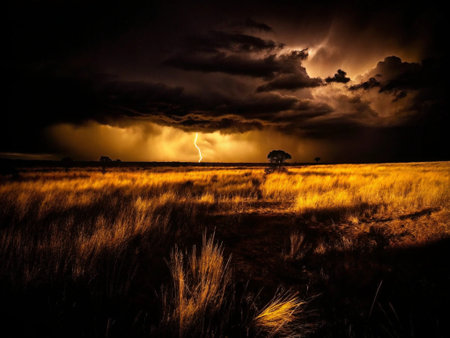 Dramatic stormy sky over Okavango Delta, Botswanaの写真素材