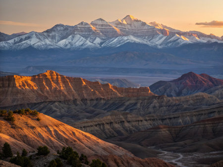 Sunset view of Badlands National Park, South Dakota, USA