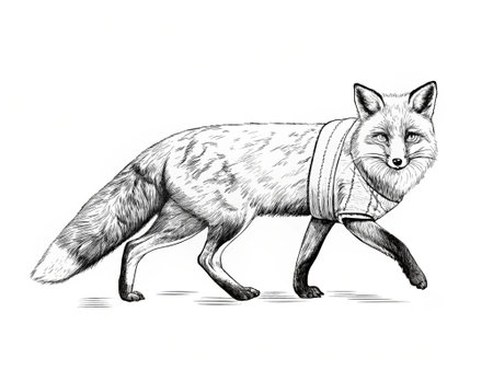 vintage engraving illustration of a fox in a bandage