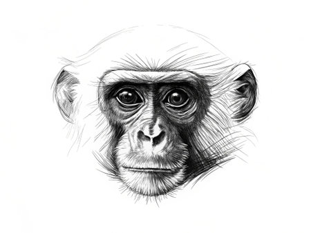 Monkey head sketch. Hand drawn illustration of monkey head on white background