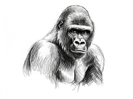 gorilla sketch engraving vector illustration isolated on white background.