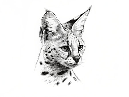 Lynx portrait. Hand drawn illustration of wild cat isolated on white background