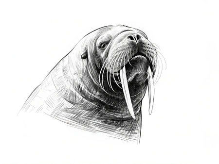 Walrus hand drawn illustration, sketch for tattoo or t-shirt.の写真素材