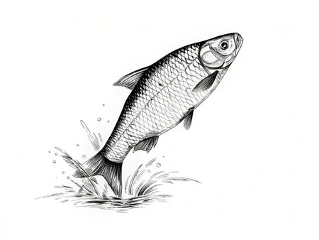 Drawing of a carp on a white background. Hand-drawn illustration.