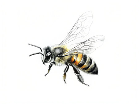 Bee on white background. Watercolor illustration. Hand-drawn.