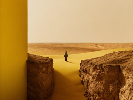 Desert in Egypt, Africa. Man in the middle of the desert