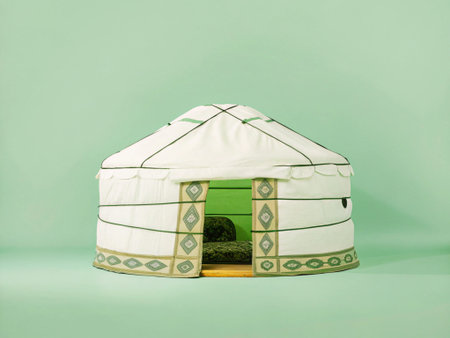 indian yurt on green background with copy space for your text