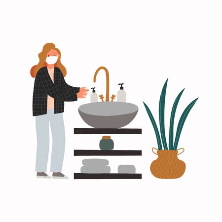 Whole world battles Coronavirus outbreak. Human pandemic. Wash your hands. Web banner with washing hands women in masksのイラスト素材