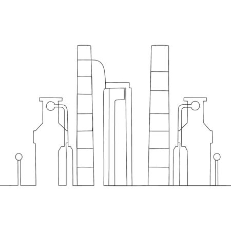 Oil and gas plant on white background. The concept of fuel, oil, natural resources. One line vector illustrationのイラスト素材