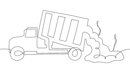 Environment pollution concept. Continuous line drawing of garbage truck. Vector illustrationのイラスト素材
