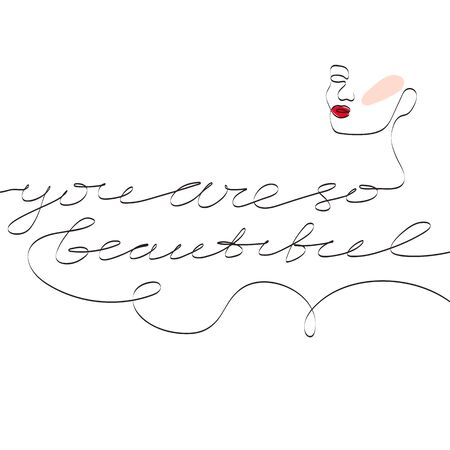 Modern card You are so beautiful one line style. Female superiority stylized card. You are so beautiful phrase.  Modern designのイラスト素材