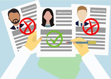 Success business woman recruits to work. Business illustration on flat design. Feminizm conceptのイラスト素材
