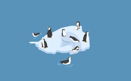 Modern background with cartoon penguin family. Colorful vector illustration for desigh.のイラスト素材