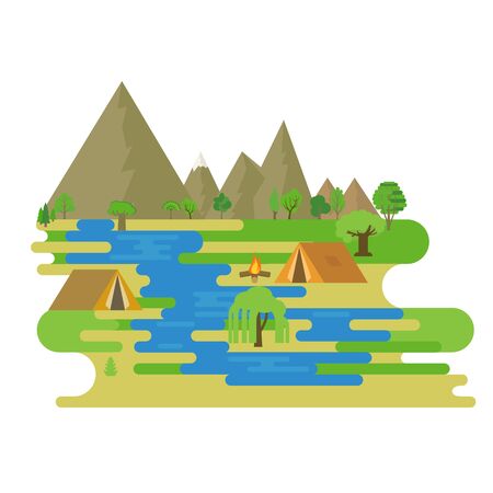 Camping flat isolated illustration on white backgroundのイラスト素材