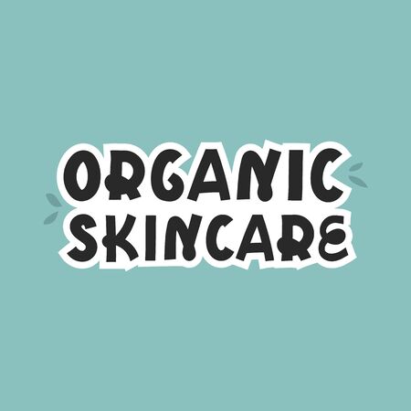 Spa treatment concept. Organic skincare text on blue background. Natural cosmetic lettering for using in banner, poster, greeting card. Vectorのイラスト素材