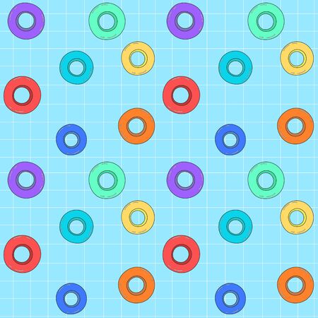 Hand drawn seamless background with colofrul swimming rubber rings. Summer concept. Vector illustrationのイラスト素材