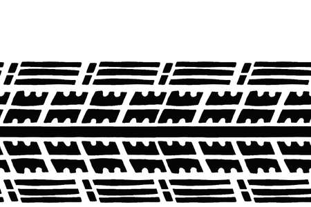 Seamless pattern with Wheel tires. Car tire tread tracks and dirty tires track. Vector isolated banner with empty space for textのイラスト素材