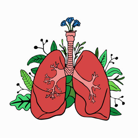 Lung health vector illustration. virus banner for awareness and alert against disease spread with empty space for text. Smoker pulmonary pneumonia diagnosis.のイラスト素材