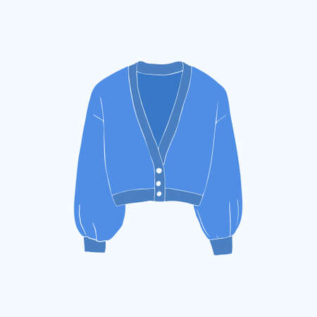 V-neck cardigan with long sleeves and a button-up front isolated on white background. Composition of clothes. Banner concept. Trendy clothes vector illustrationのイラスト素材
