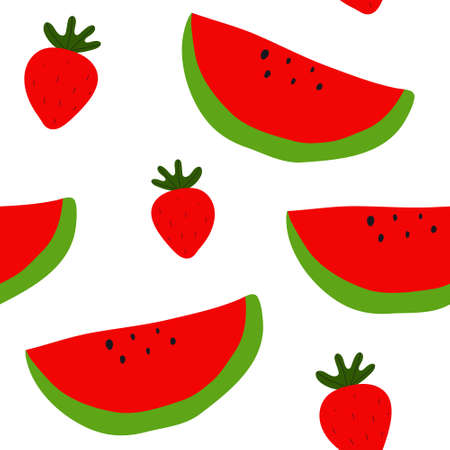 Vegetarian healthy diet for healthy concept. Colorful seamless pattern with watermelons and...