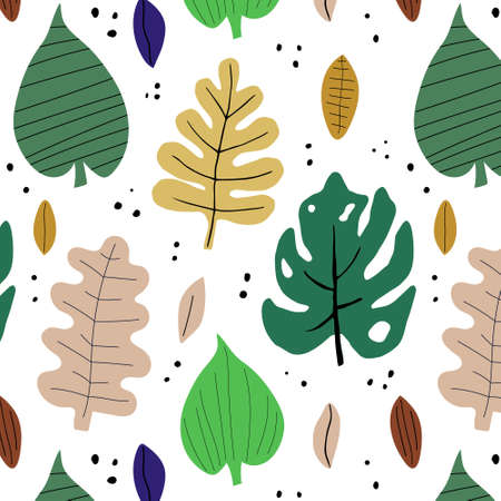 Seamless background with modern leaves. Pattern for baby shower party; greeting card; textile;...