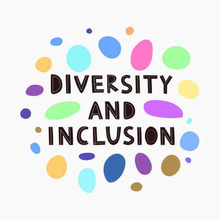 Web banner with lettering and different colors and sizes bubble. The concept of inclusion and diversity in society. vector flat designのイラスト素材