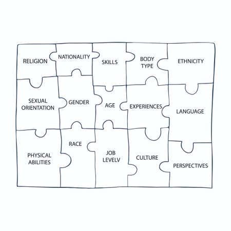 Big puzzle illustration for Inclusion and diversity strategy. Concept of valuing diversity and...