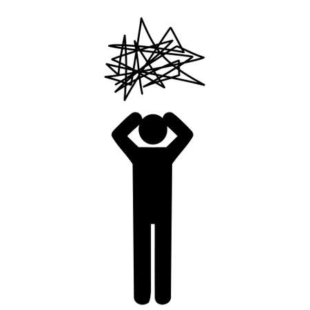 autism concept. Black color people pictogram with confused thoughts. Vector illustration isolated on white backgroundのイラスト素材