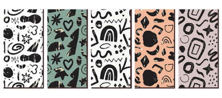 Seamless pattern collection with trendy doodle design abstract shapes. Modern minimalist art. Flat creative design for print, wrapping or web design. Vectorのイラスト素材