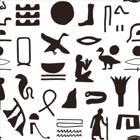 Seamless pattern with Ancient Egypt hieroglyphs. Trendy abstract antique texture. Colored flat vector background.のイラスト素材