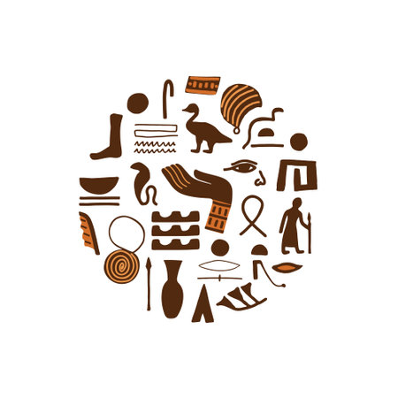 Ancient Egypt with ancient sculptures and hieroglyphs. Trendy abstract antique texture. Colored flat vector illustration.のイラスト素材