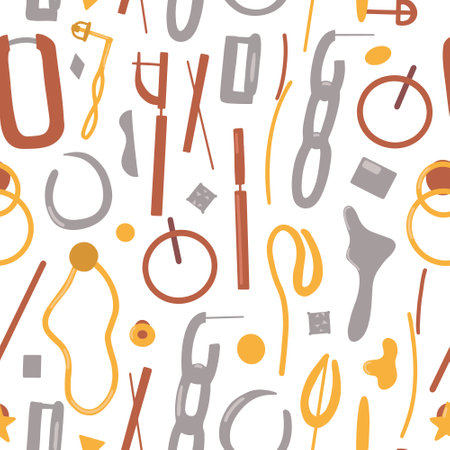 Seamless pattern with precious jewelry and bijouterie. Modern base gold and silver earrings. flat design vector illustrationのイラスト素材