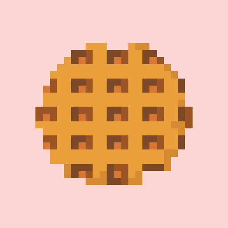 Pixel art icon of a waffle in retro 8-bit style. Crispy buttery pastry illustration. Perfect for apps, games, menus, and digital design projects. Vectorのイラスト素材