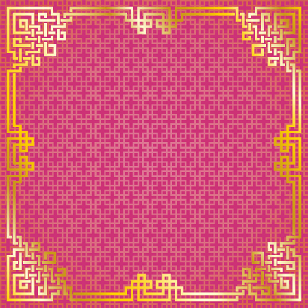 oriental vintage gold frame on red pattern background for chinese new year celebration cardのイラスト素材