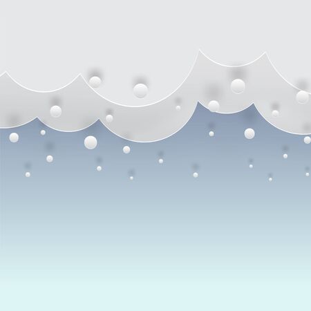 Winter blue color with falling snow and clouds, paper cut out in art style.のイラスト素材
